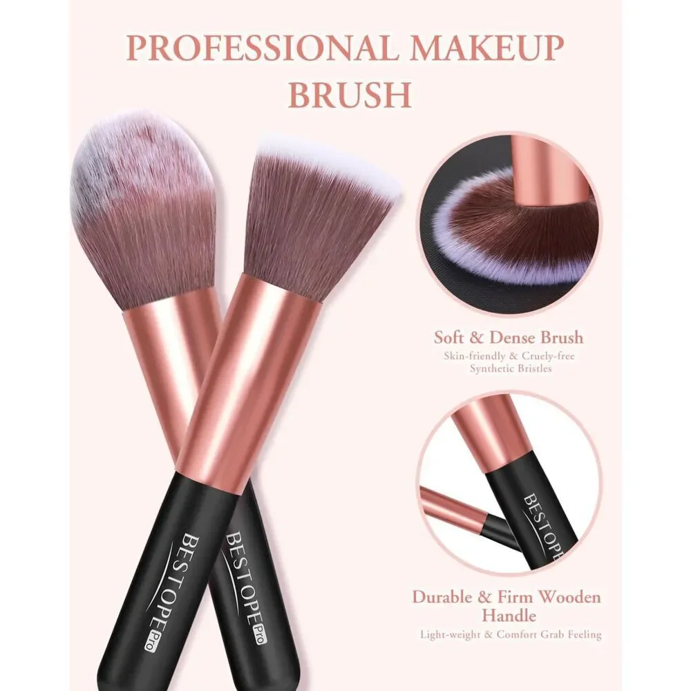 20 Pcs Gold Travel Makeup Brush Set With Led Light Mirror Holder & 2 Powder Puff